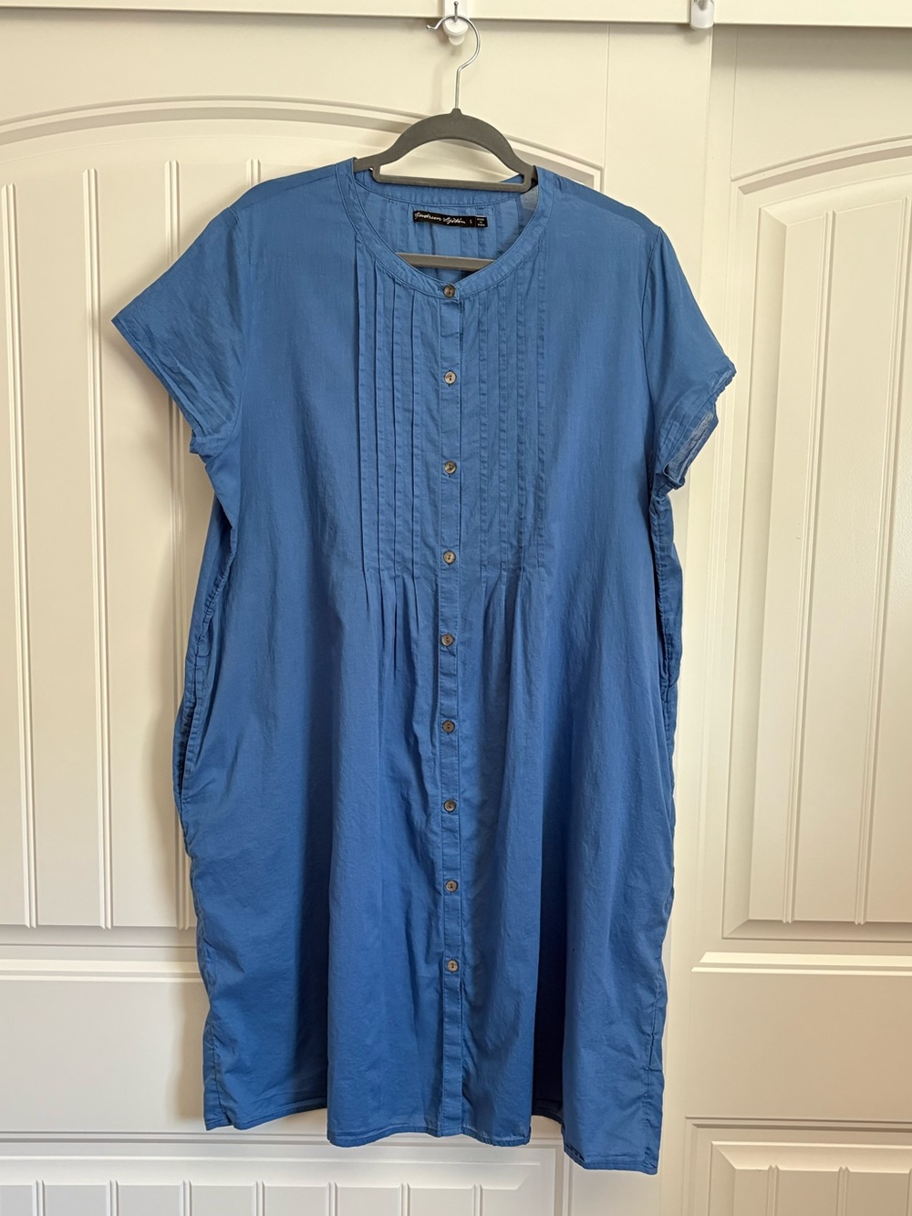 Gudrun Sjoden blue organic cotton shirt dress short sleeve size large